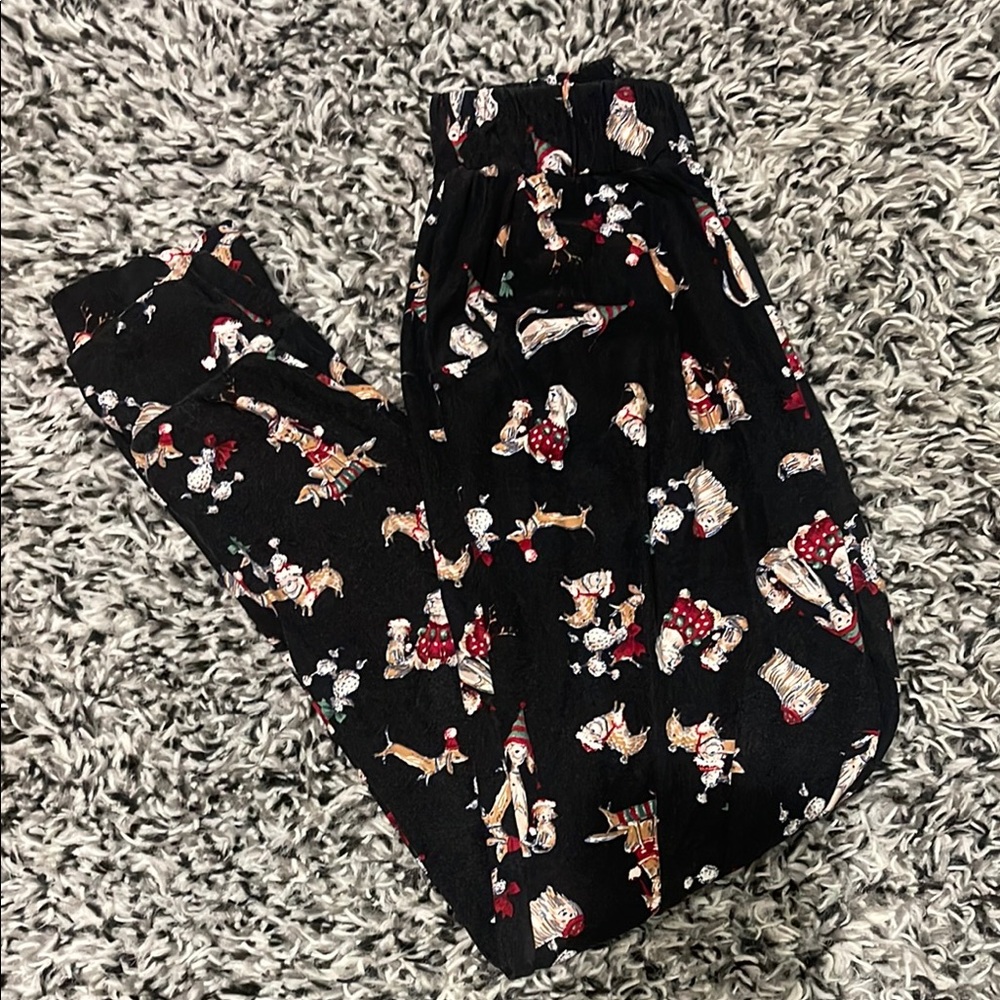 Black Pajama Pants with Holiday Print